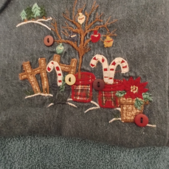 Woman's Blue Cotton Button Christmas Shirt w/Embroidery - Picture 3 of 6